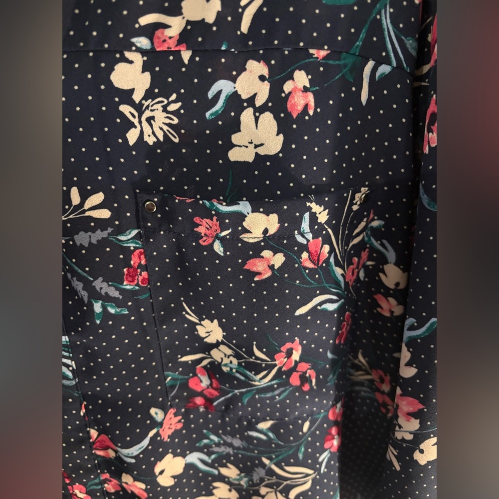 Maurices Navy Floral Polka Dot Blouse - Picture 4 of 6